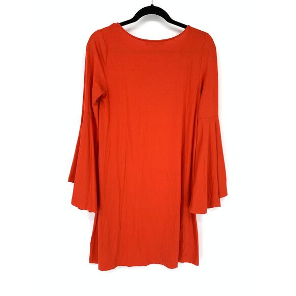 Loft Dress Women's Size XS Bell-Sleeve Stretch V-Neck Knit Red Orange - Picture 2 of 5